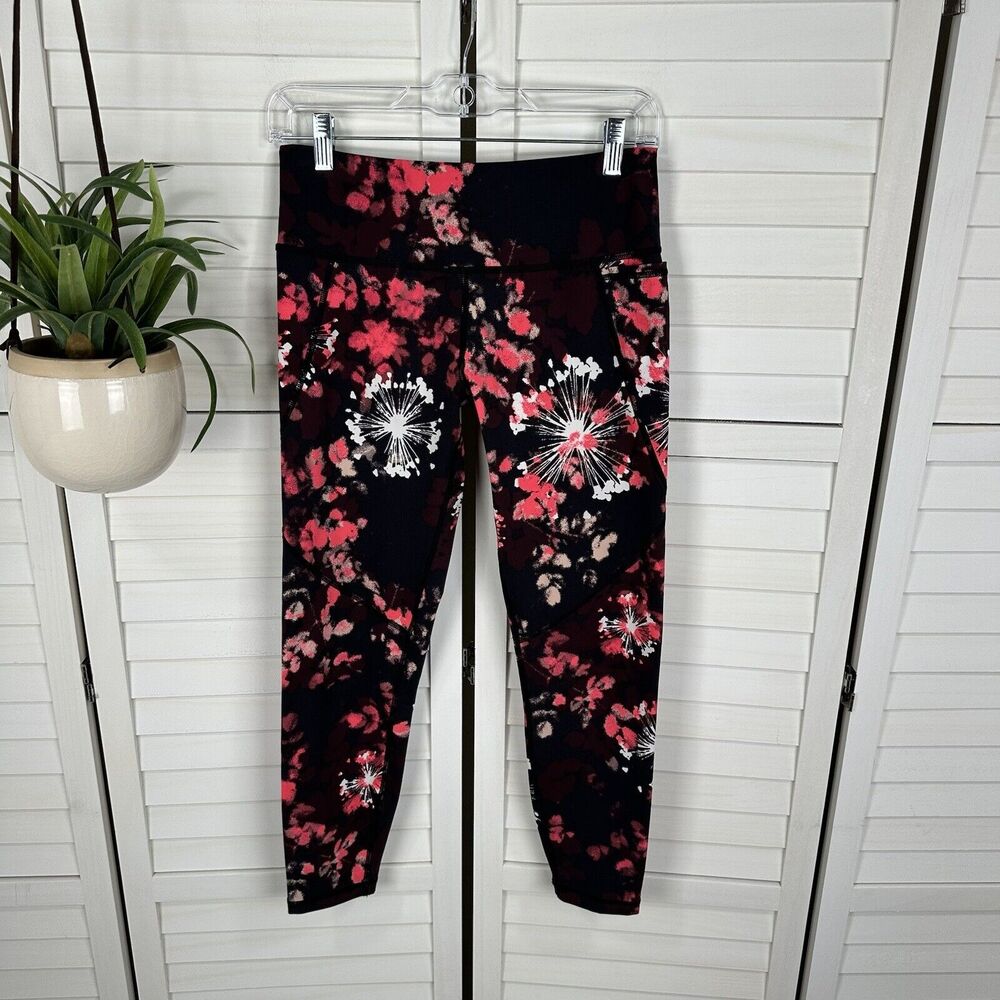 Sweaty Betty The Power‎ 7/8 Length Leggings Black Coral Pink Fireworks Size S